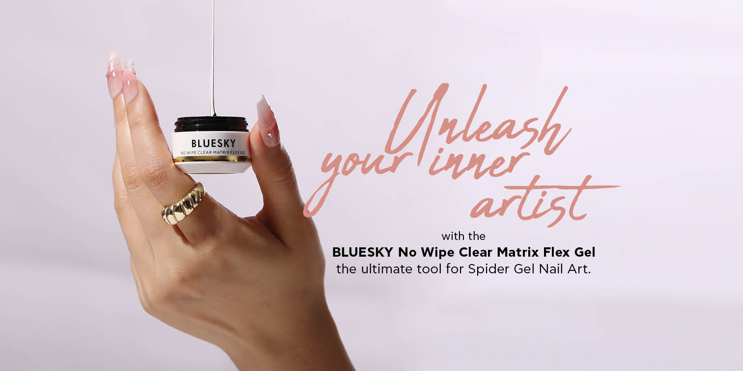 Unleash your inner artist with the BLUESKY No Wipe Clear Matrix Flex Gel: <br> The ultimate tool for spider gel nail art.